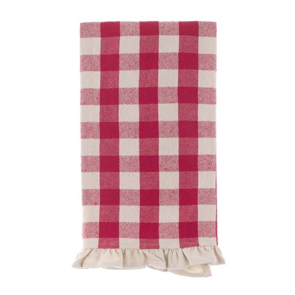 Canovaccio da cucina a quadri rosso con gala 50 x 70 cm