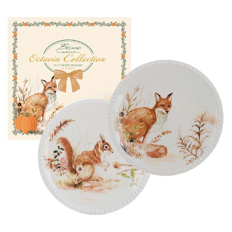 Set 2 Piatti Bosco con Scoiattolo e Volpe Blanc Mariclò