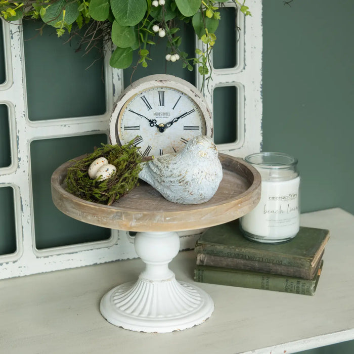 White and natural wooden stand