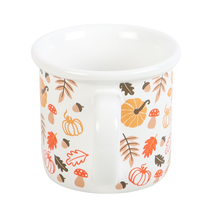 Tazza in Ceramica con Foglie Autunnali e Zucche