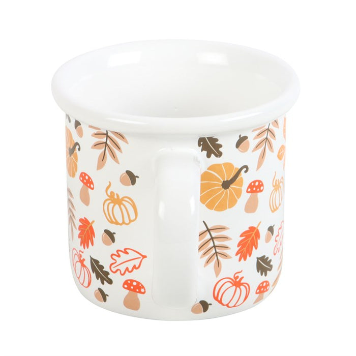 Tazza in Ceramica con Foglie Autunnali e Zucche