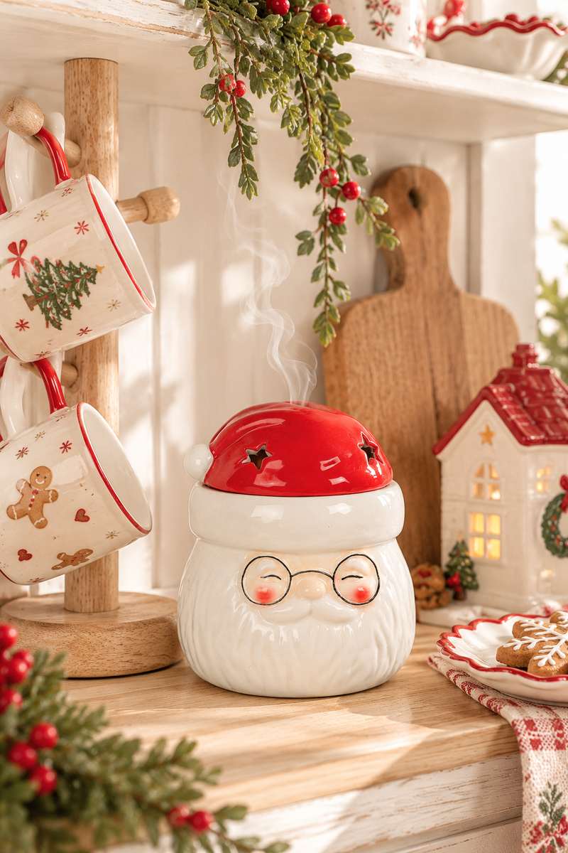 Bruciatore per Oli e Cere Babbo Natale in Ceramica H 14 cm