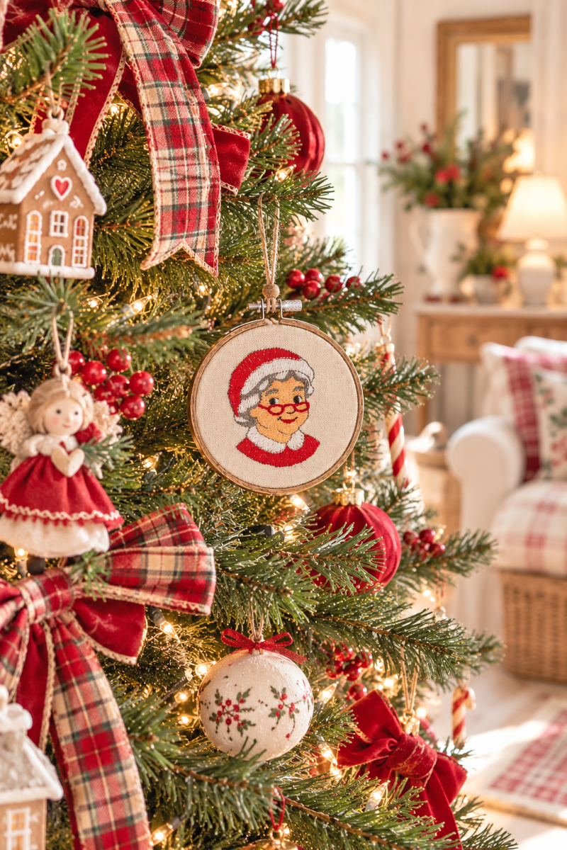 Decorazione Natalizia Mrs Claus Ricamata H 12,7 cm