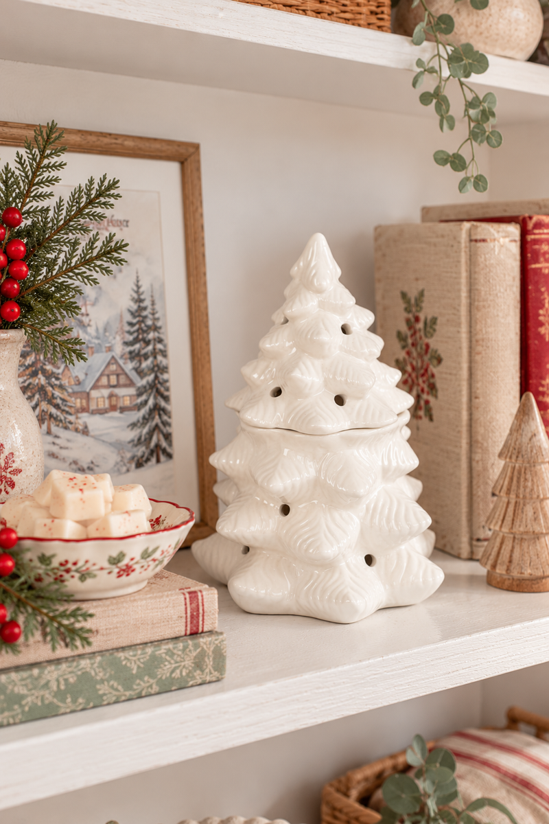 Bruciatore per oli e cere Albero di Natale Bianco H 18 cm