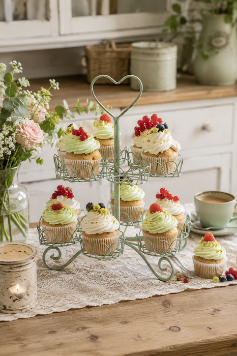 Alzata per Cupcake Vintage Verde Shabby Chic Ø 30x33 cm