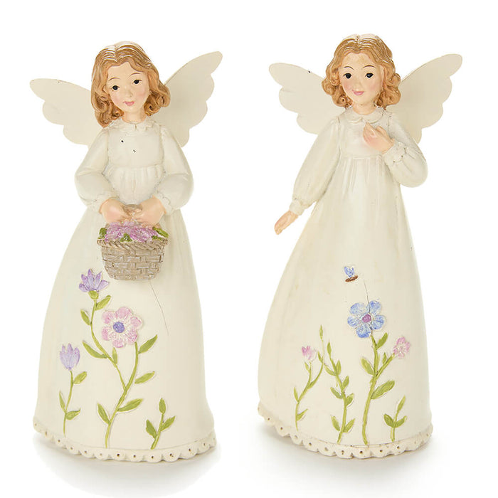 Resin Angel with Flowers Fabric Clouds