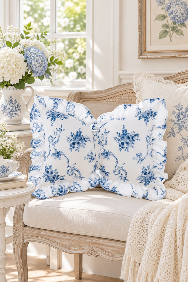 Cuscino Romantico a Fiocco Azzurro 35x50 cm Blanc Mariclò
