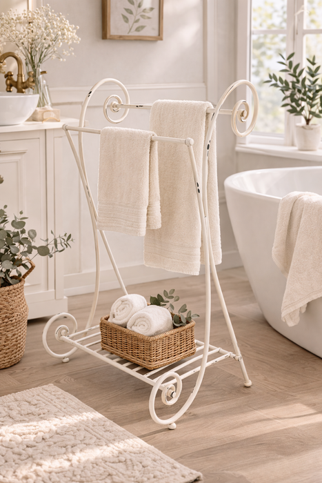 Porta Asciugamani da Terra in Metallo 95 cm Nuvole di Stoffa