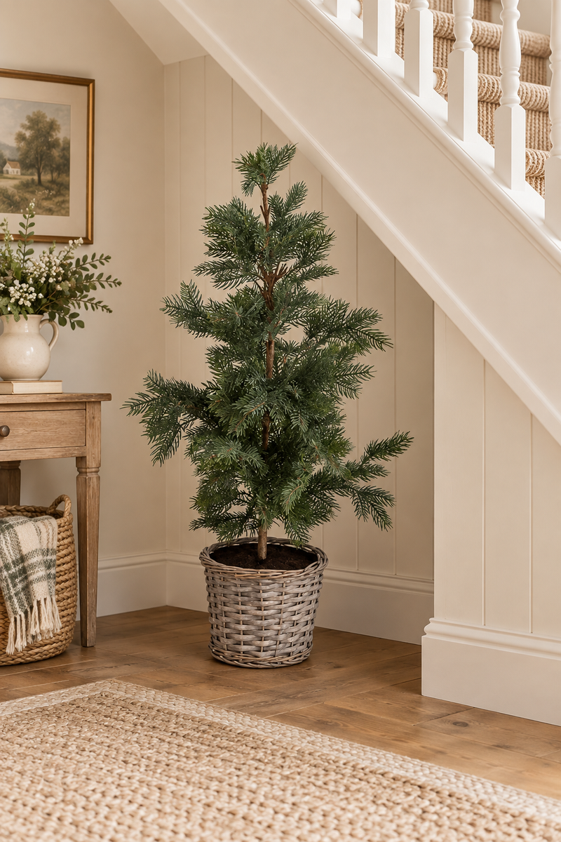 Albero di Natale artificiale con cestino intrecciato - Blanc Mariclò
