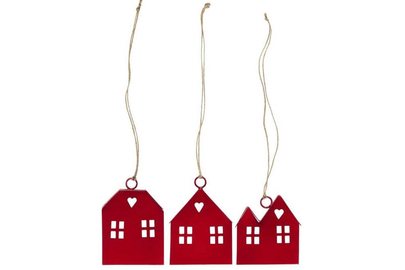 Set of 3 Decorative Hangers Red Houses - Ib Laursen