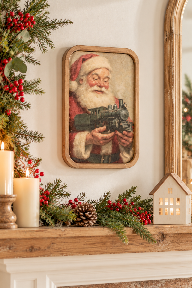 Quadro Natalizio Babbo Natale con Locomotiva 35,5 cm