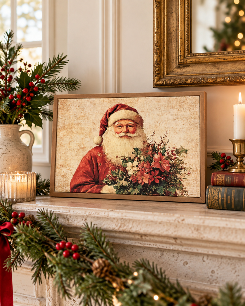 Tela incorniciata con Babbo Natale in stile antico