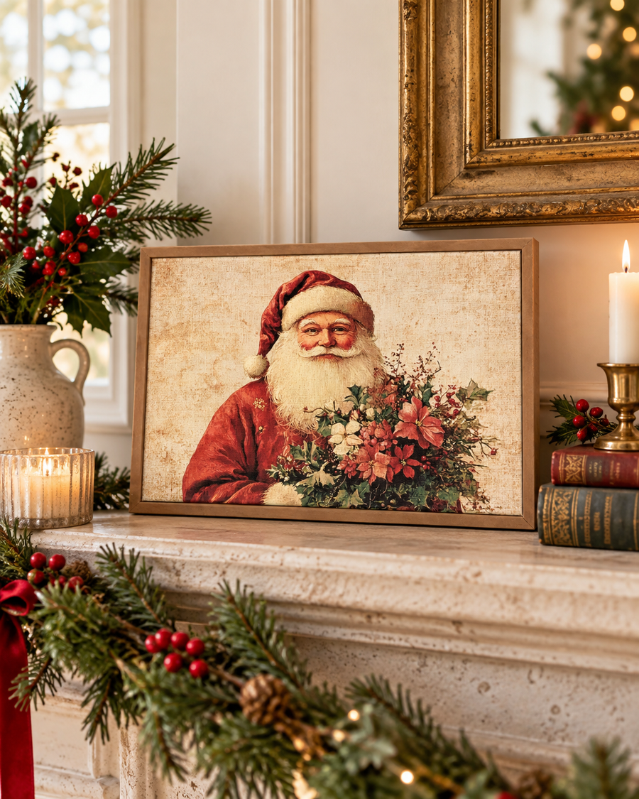 Tela incorniciata con Babbo Natale in stile antico