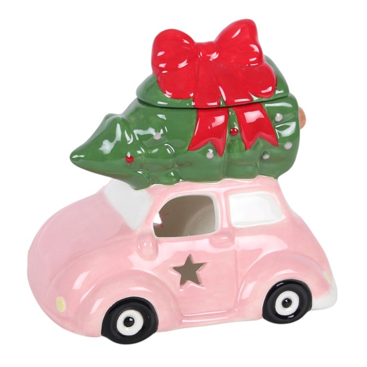 Bruciatore per Oli e Cere Auto Rosa con Albero di Natale H 13,5 cm