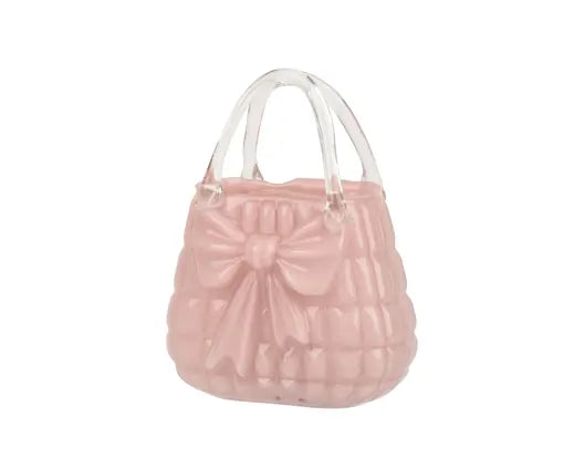 Vaso Borsetta in Vetro Rosa con Fiocco 20x11x28 cm