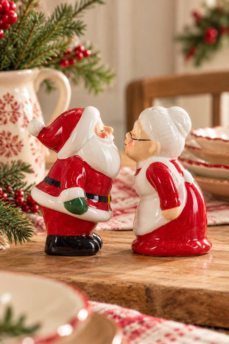 Set Sale e Pepe Natalizio Babbo Natale e Mrs Claus H 10,2 cm