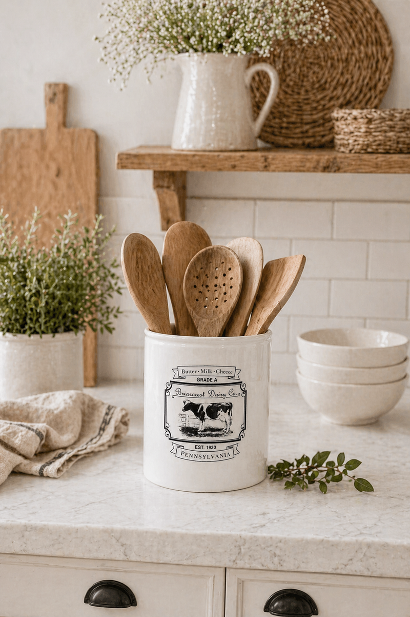 Barattolo Porta Utensili Vintage in Ceramica 19 cm