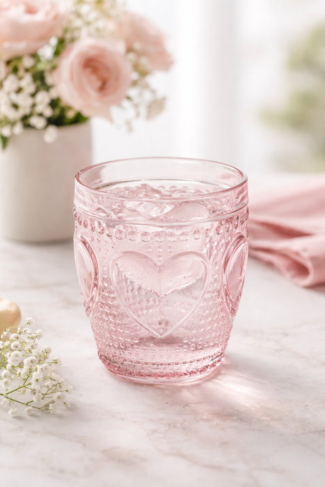 Set di 6 Bicchieri Acqua Heart in Vetro Rosa Nuvole di Stoffa