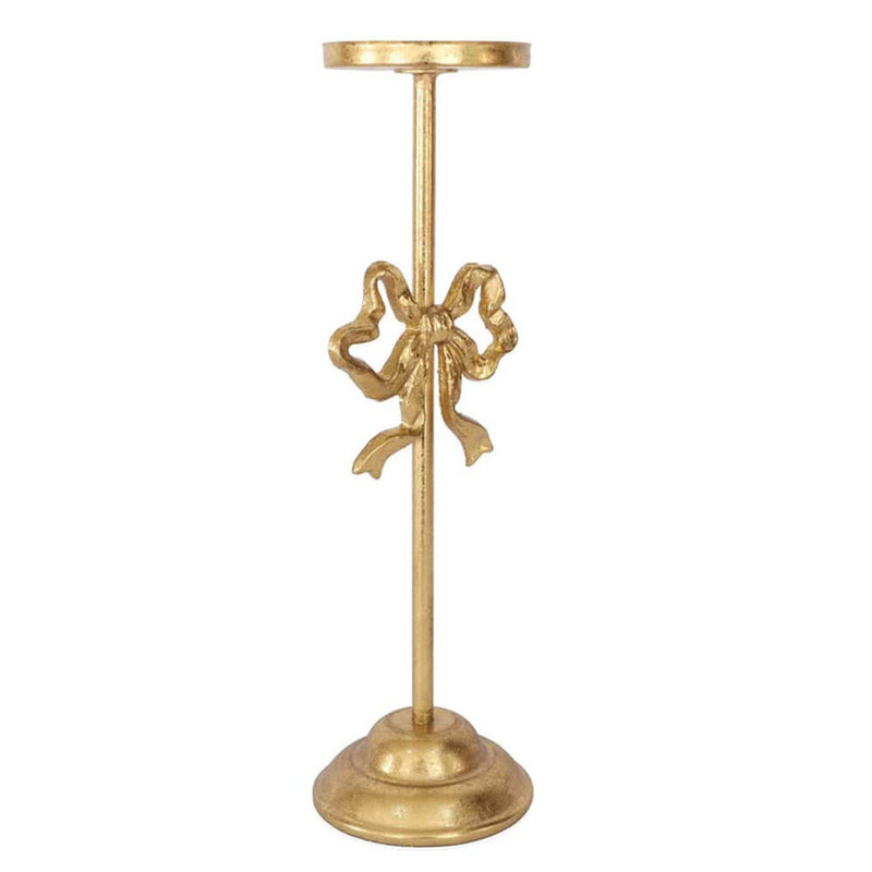 Portacandela Alto Dorato con Fiocco Blanc Mariclò Nodo d'Amore H 35,6 cm