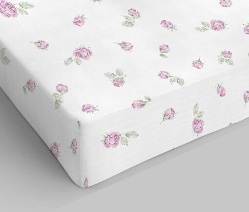 Completo Lenzuola Matrimoniale Chloe in Cotone Rosa con Roselline