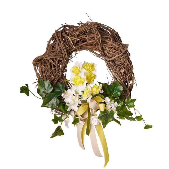 Couronne de 30 cm décorée de jonquilles jaunes