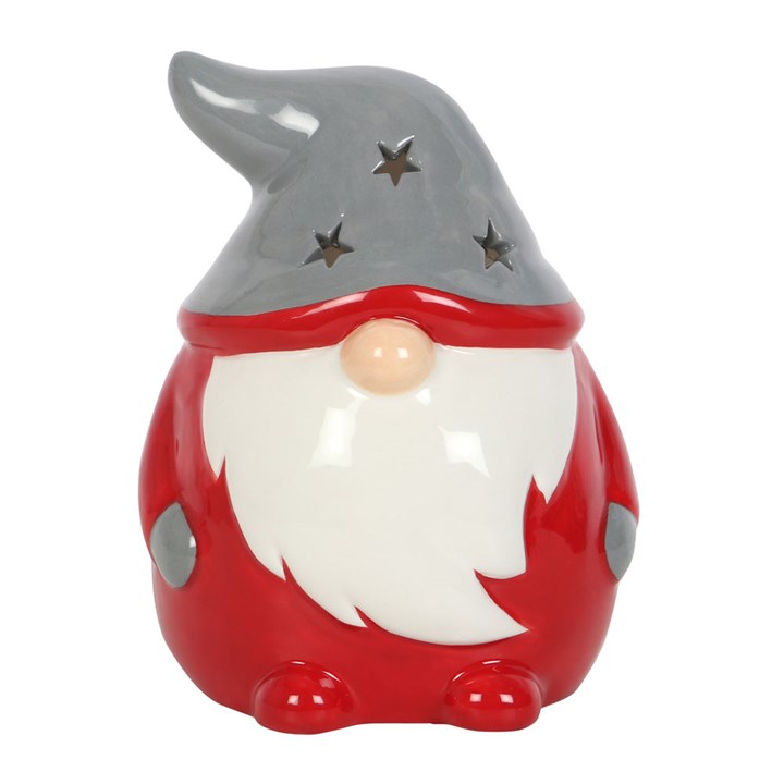 Gnomo in ceramica portatealight Rosso e Grigio H 13 cm