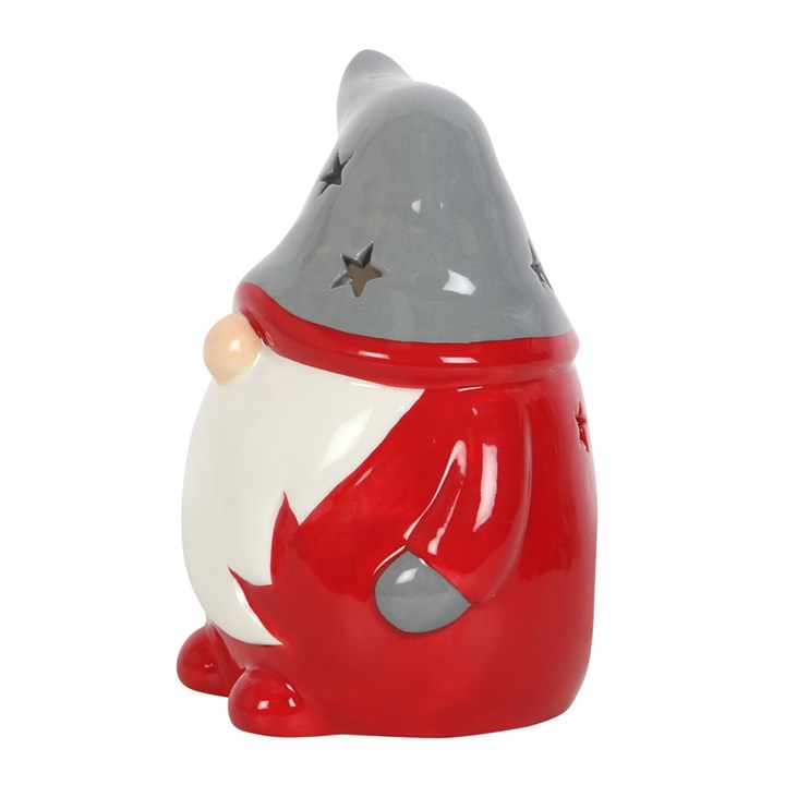 Gnomo in ceramica portatealight Rosso e Grigio H 13 cm