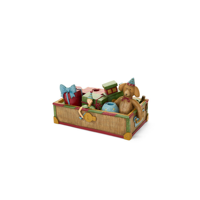 Baule dei giocattoli portacandela natalizio in resina 30 x 18 x 18 cm