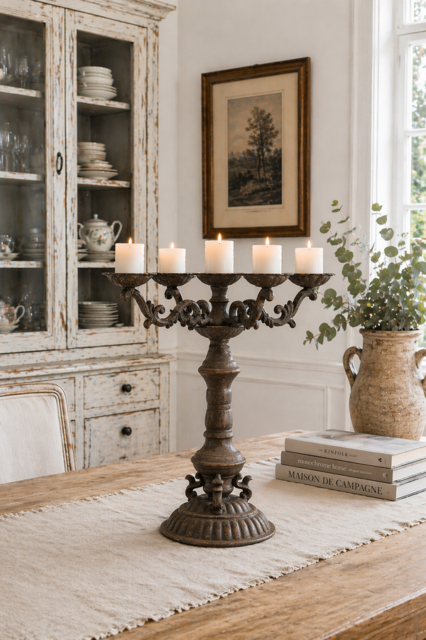 Candelabro 5 Braccia in Ferro Marrone Anticato