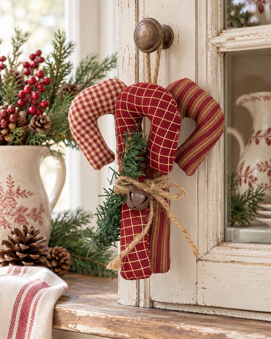 Decorazione Natalizia Bastoncini di Zucchero in Tessuto – 16 cm