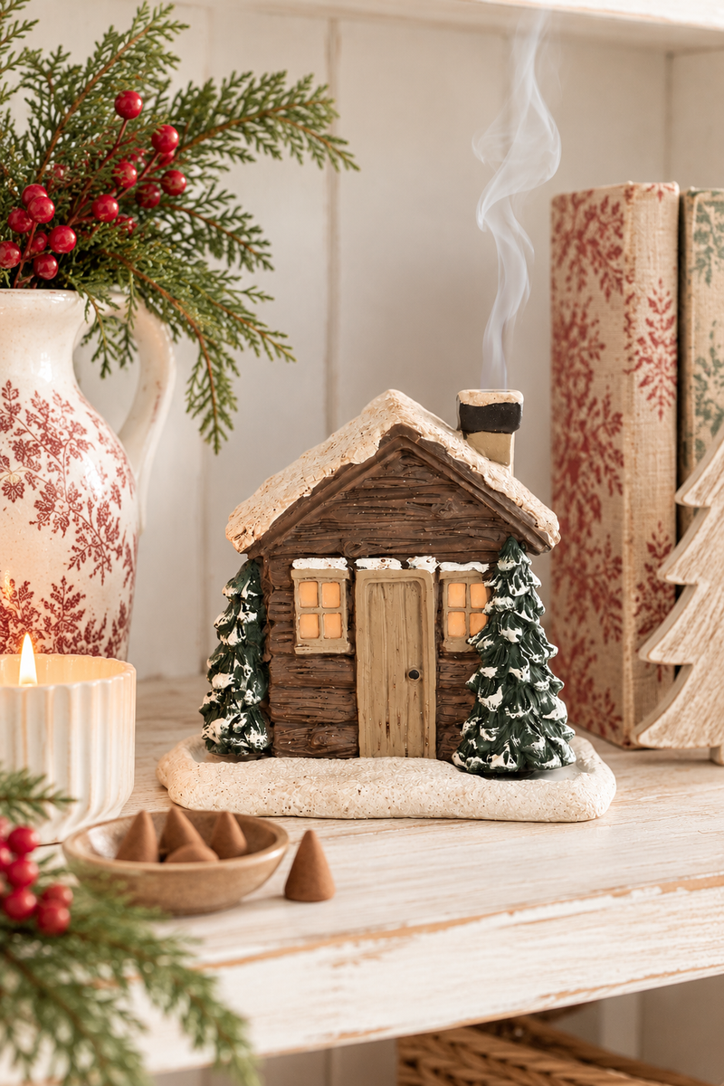 Bruciatore per Coni di Incenso Casetta Log Cabin H 10 cm