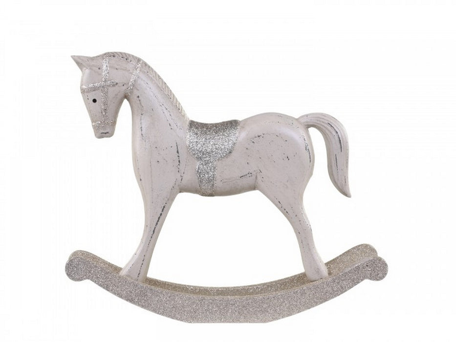 Cavallo a dondolo decorativo con glitter in legno mdf chic antique