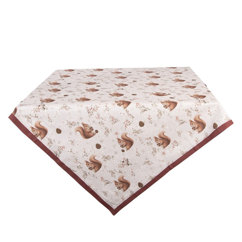 Tovaglia Quadrata Scoiattoli 100x100 cm in Cotone Beige | Clayre & Eef