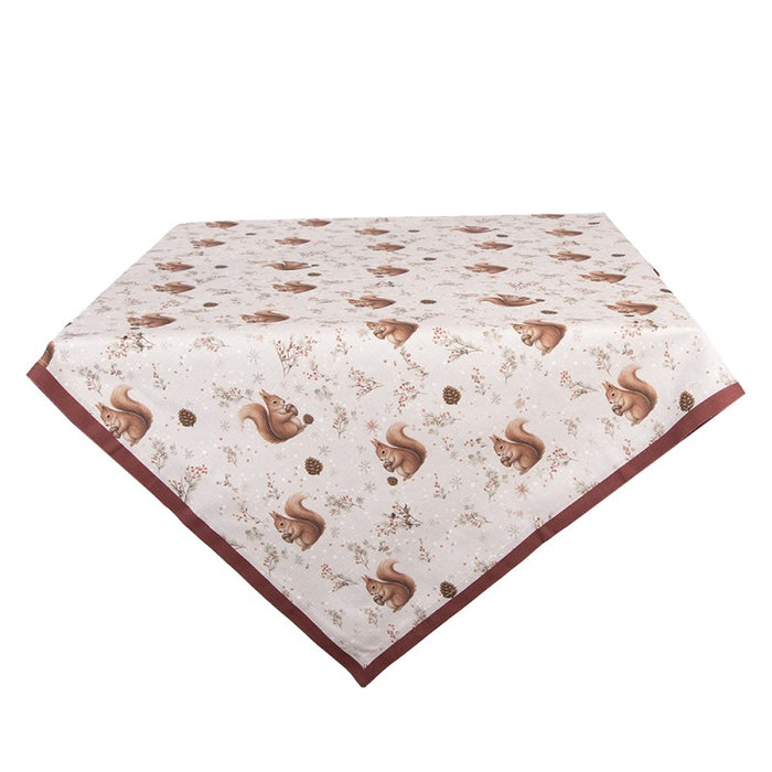 Tovaglia Quadrata Scoiattoli 100x100 cm in Cotone Beige | Clayre & Eef