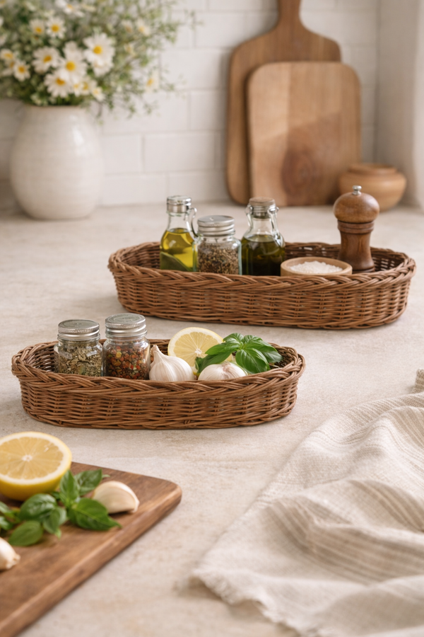 Set di 2 vassoi in rattan intrecciato Leonora Blanc Mariclò