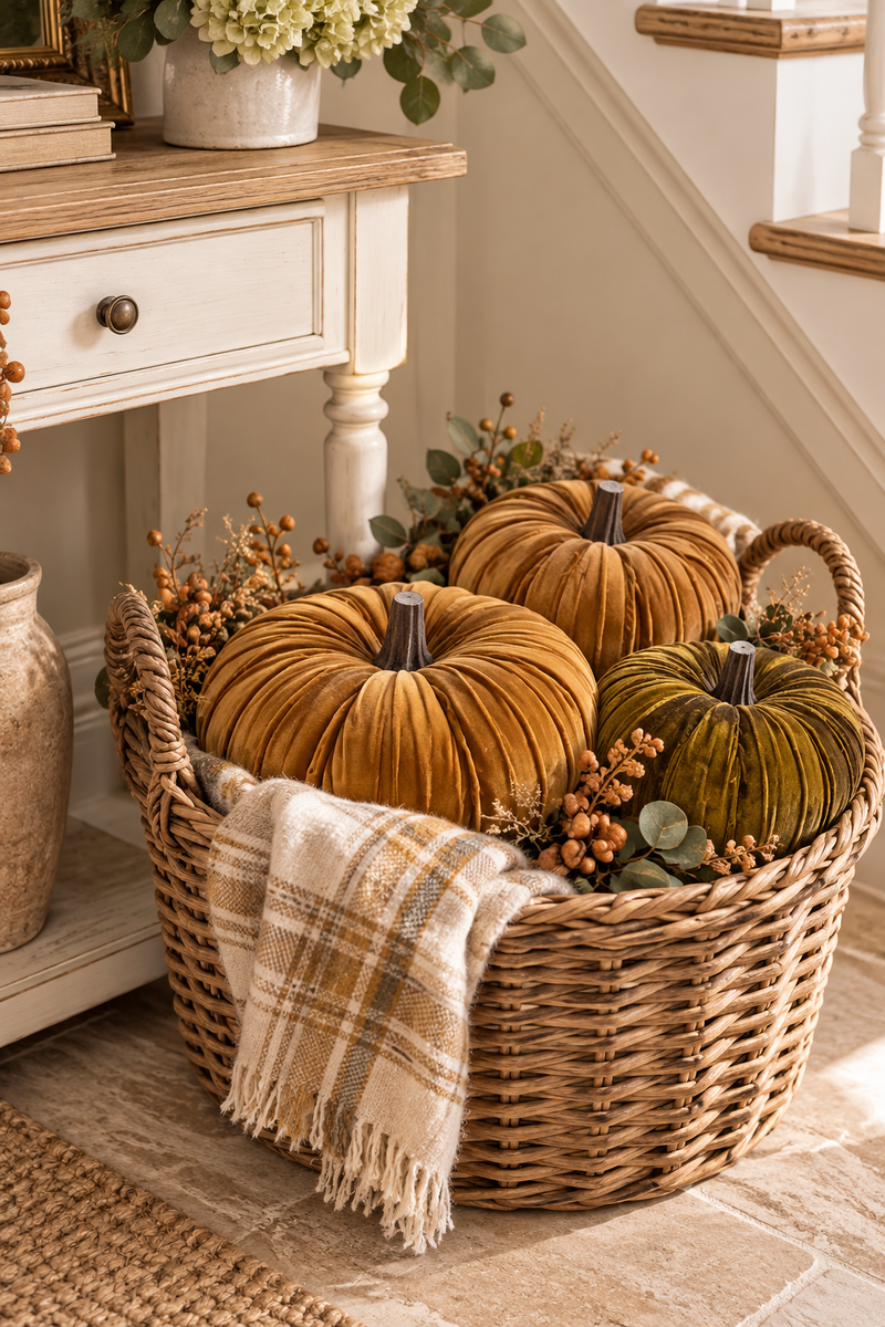 Zucca decorativa in velluto autunnale – 3 misure disponibili - Blanc Mariclò
