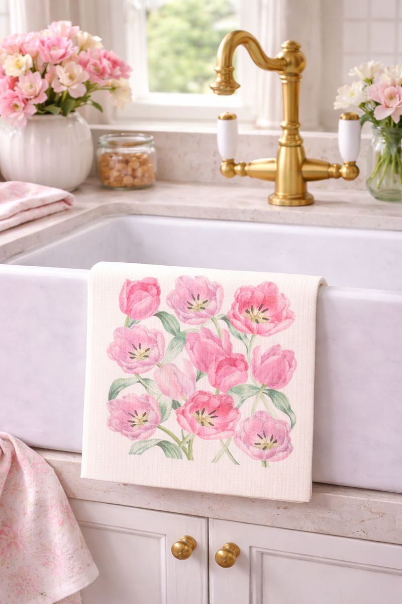Panno Svedese con Tulipani Rosa