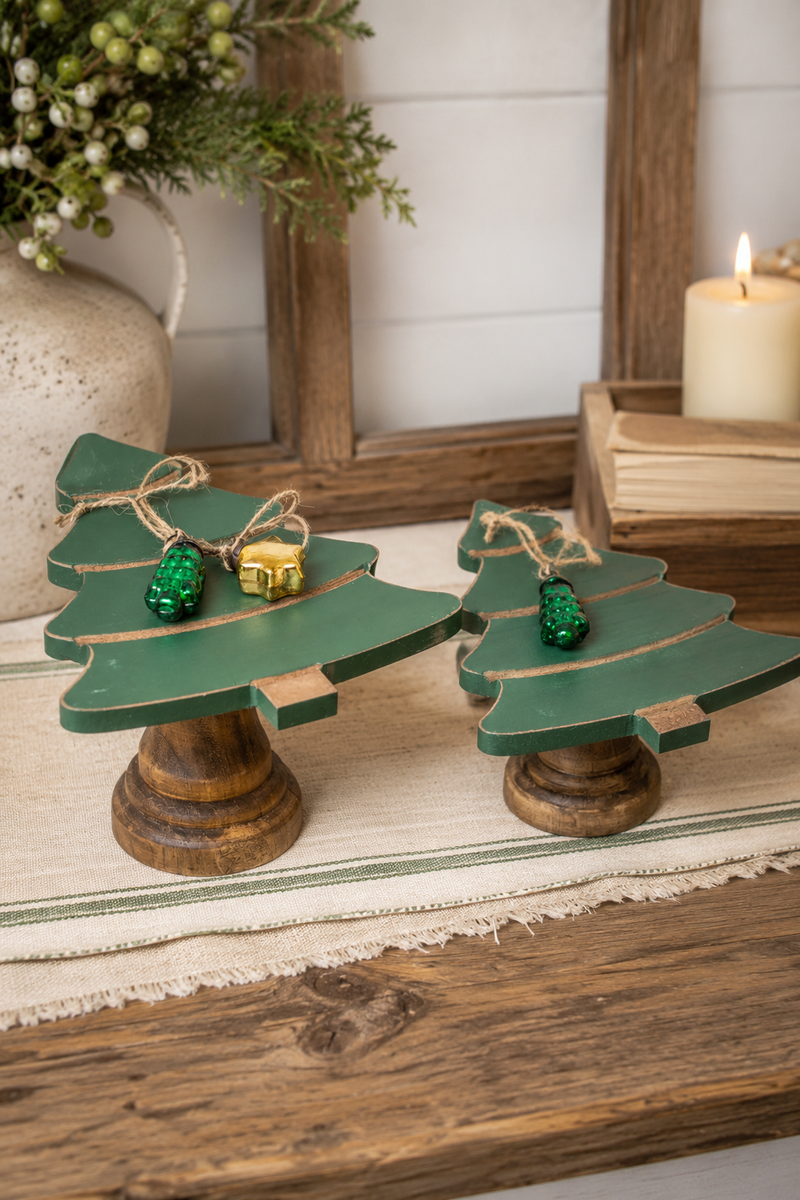 Set 2 Mini Alzatine a Forma di Albero in Legno