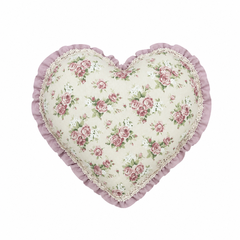 Cuscino Cuore Mira con Pizzo e Stampa Floreale