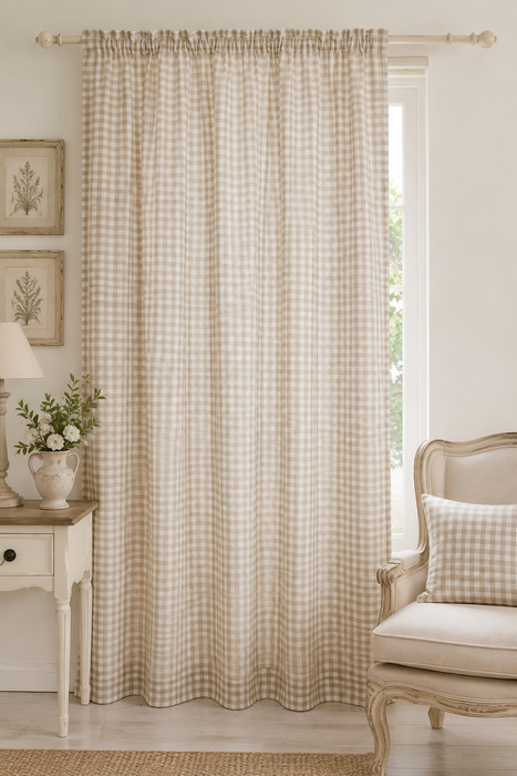 Tenda Country Beige a Quadretti in Cotone 135x290 cm