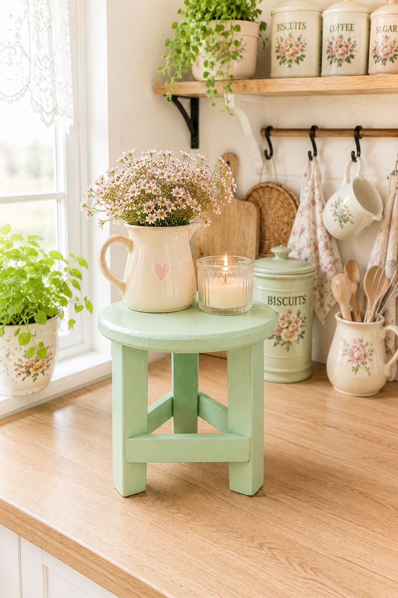 Sgabellino decorativo in legno riciclato verde