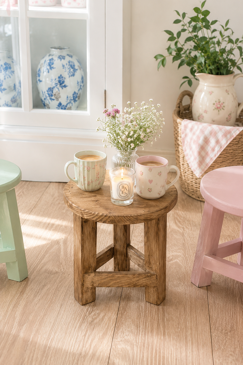 Sgabellino decorativo in legno naturale