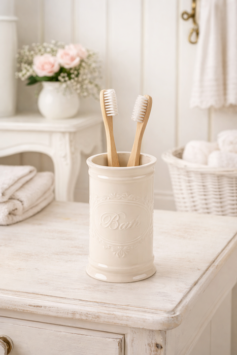 Portaspazzolini bagno in ceramica bianca “BATH” Nuvole di Stoffa