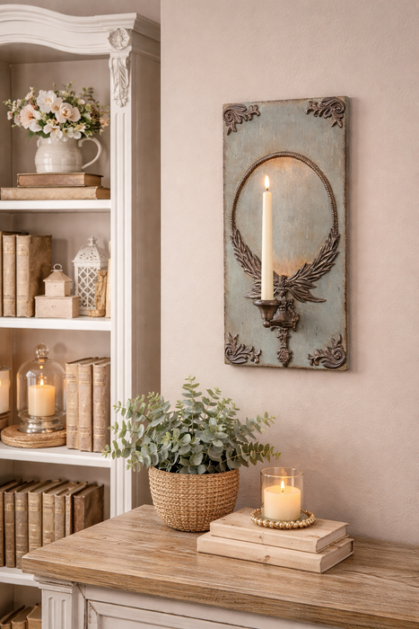 Applique da Parete con Porta Candela in Legno Decorato