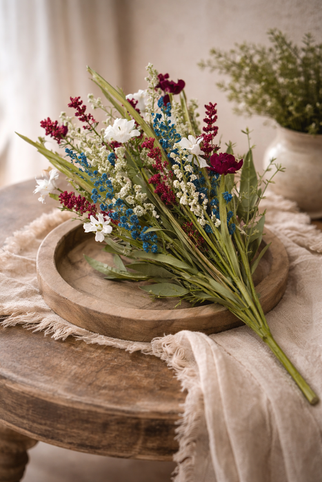 Cespuglio di Fiori Decorativi Rosso, Blu e Bianco 55x29 cm