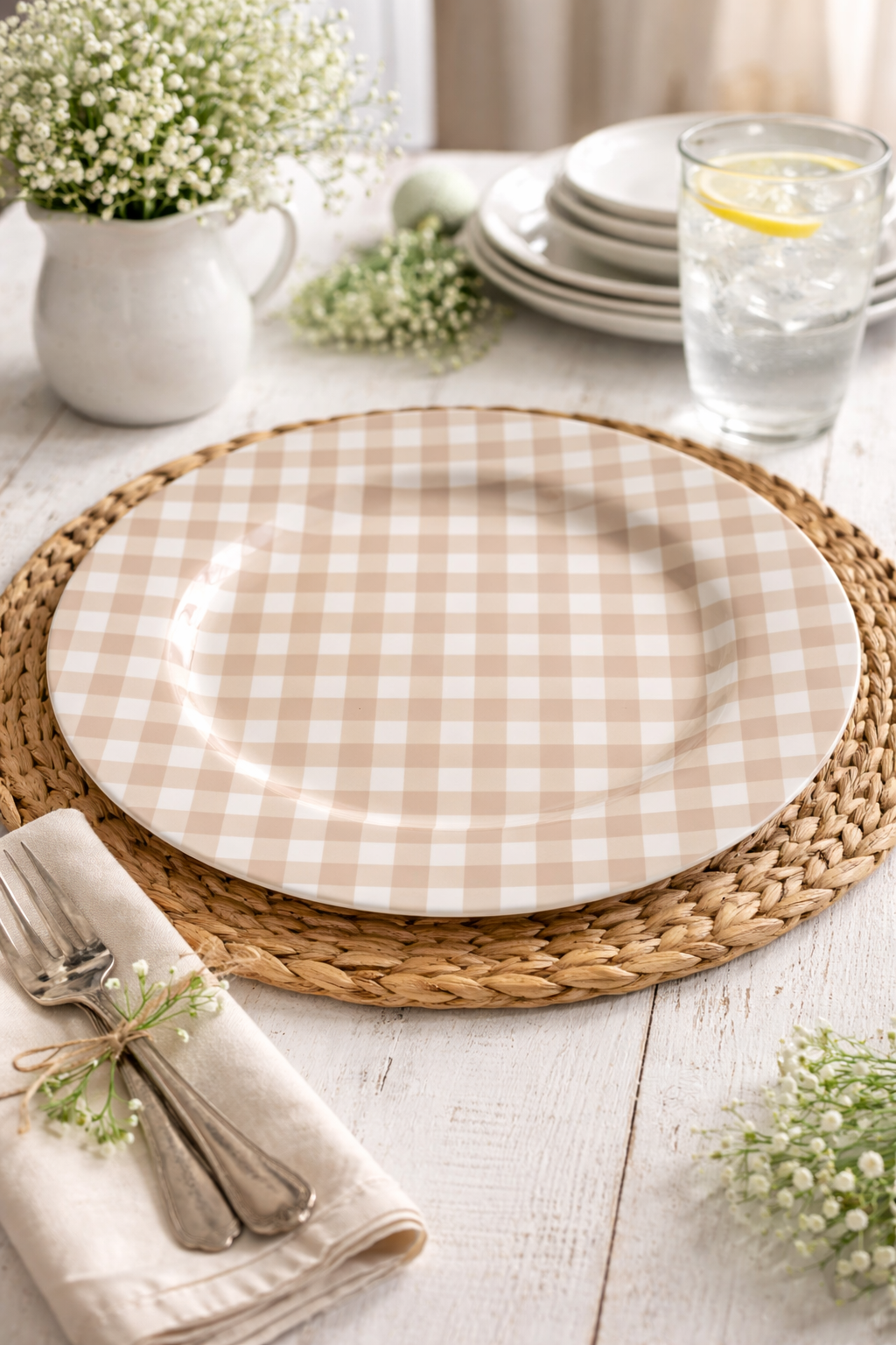 Sottopiatto a Quadretti Beige in Melamina 29,8 cm