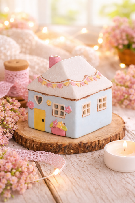 Casa portatealight in ceramica blu Isabelle Rose