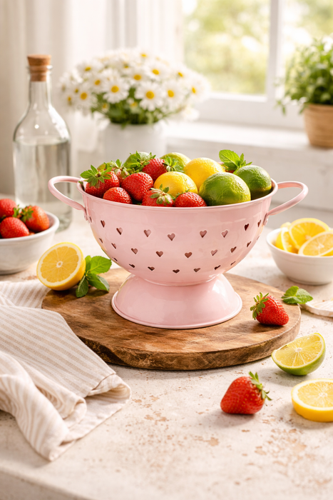 Pink Metal Colander with Hearts -Isabelle Rose