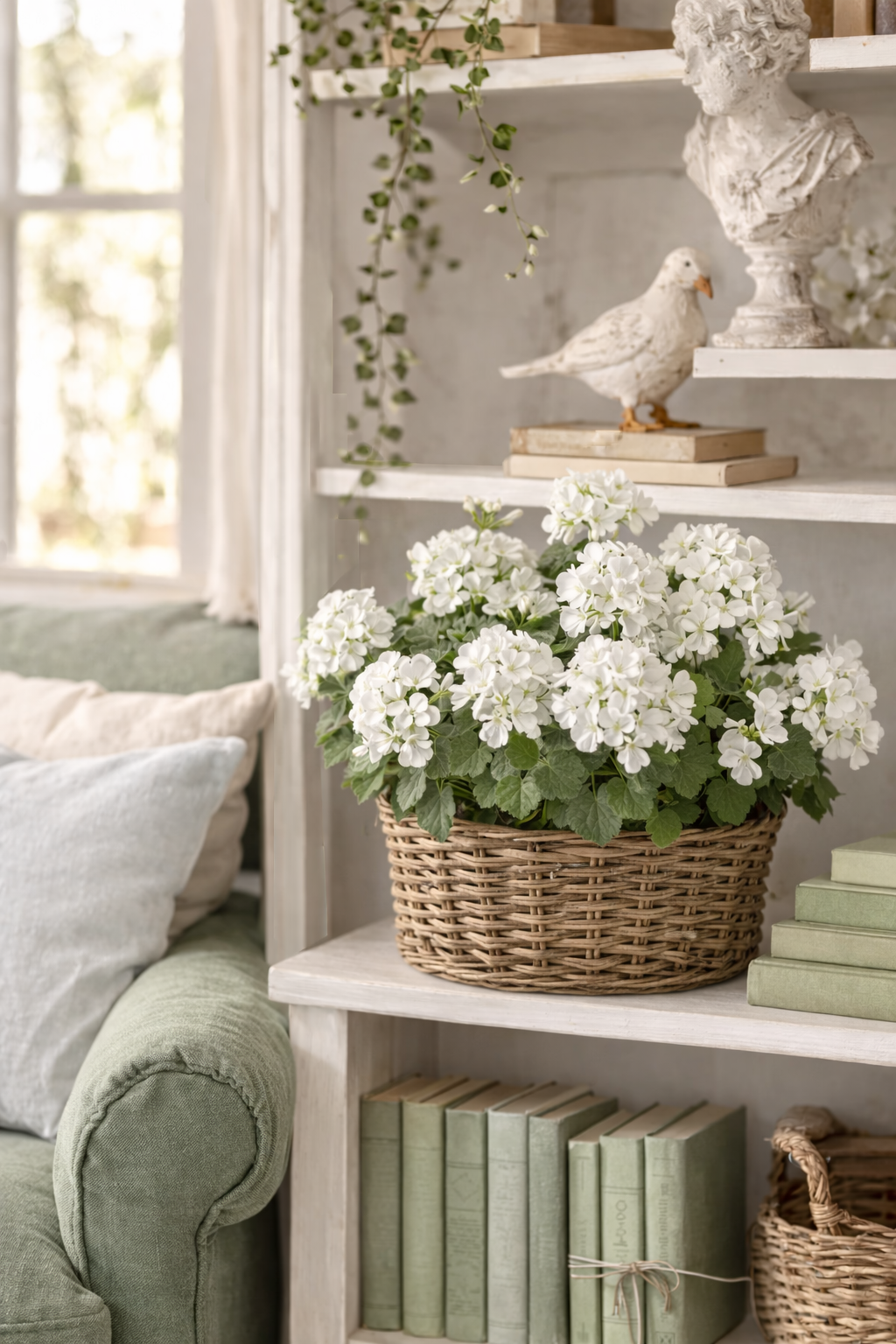 Geranio artificiale bianco realistico 49 cm