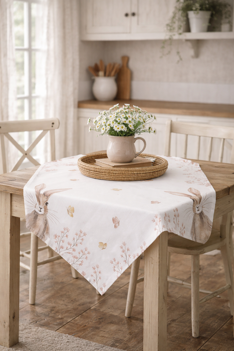 SQUARE TABLECLOTH REB01 100*100 CM WHITE, BROWN SQUARE COTTON RABBIT 